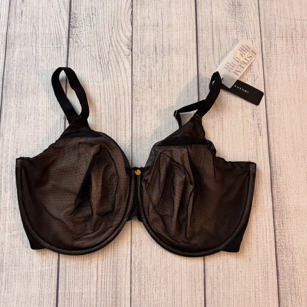 Natori Esteem Bra Size 38H Black Cafe Sheer Mesh Underwire Full Coverage NWT